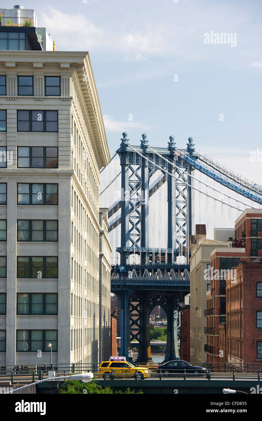 Manhattan Bridge, Brooklyn Heights, New York, USA Stock Photo