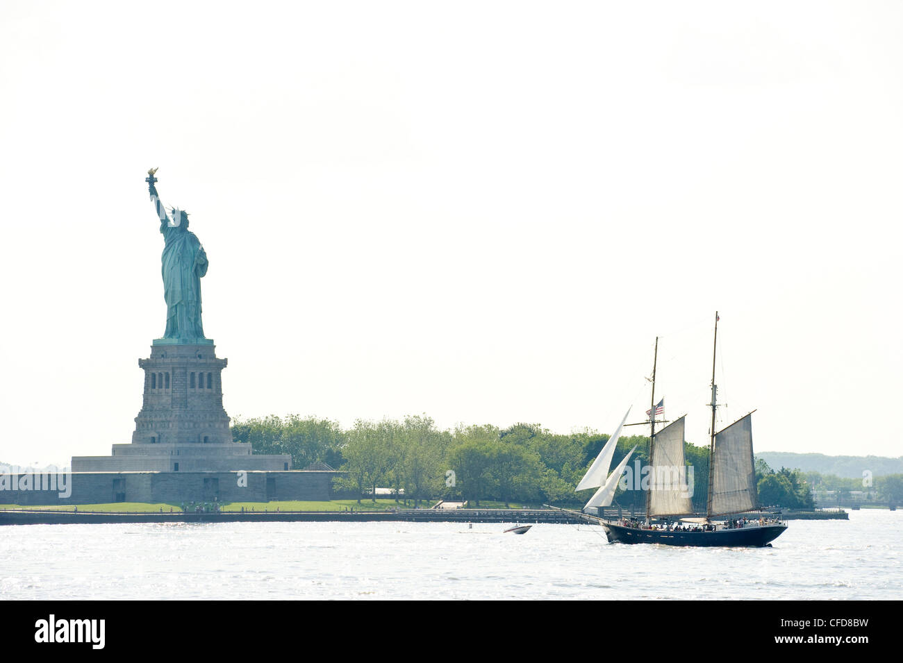 Statue of Liberty and old sailing ship, New York, USA Stock Photo