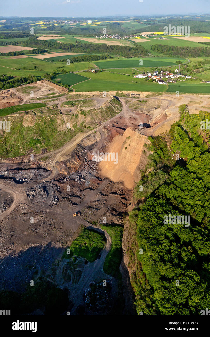 Aerial view of lava quarry, rural district of Daun, Rhineland Palatinate, Germany, Europe Stock Photo