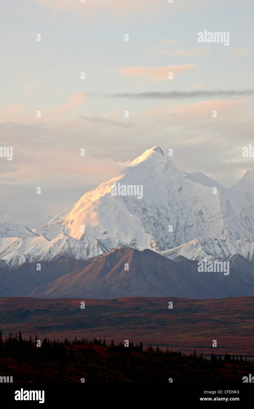 Mount Foraker in the fall, Denali National Park and Preserve, Alaska, United States of America, Stock Photo