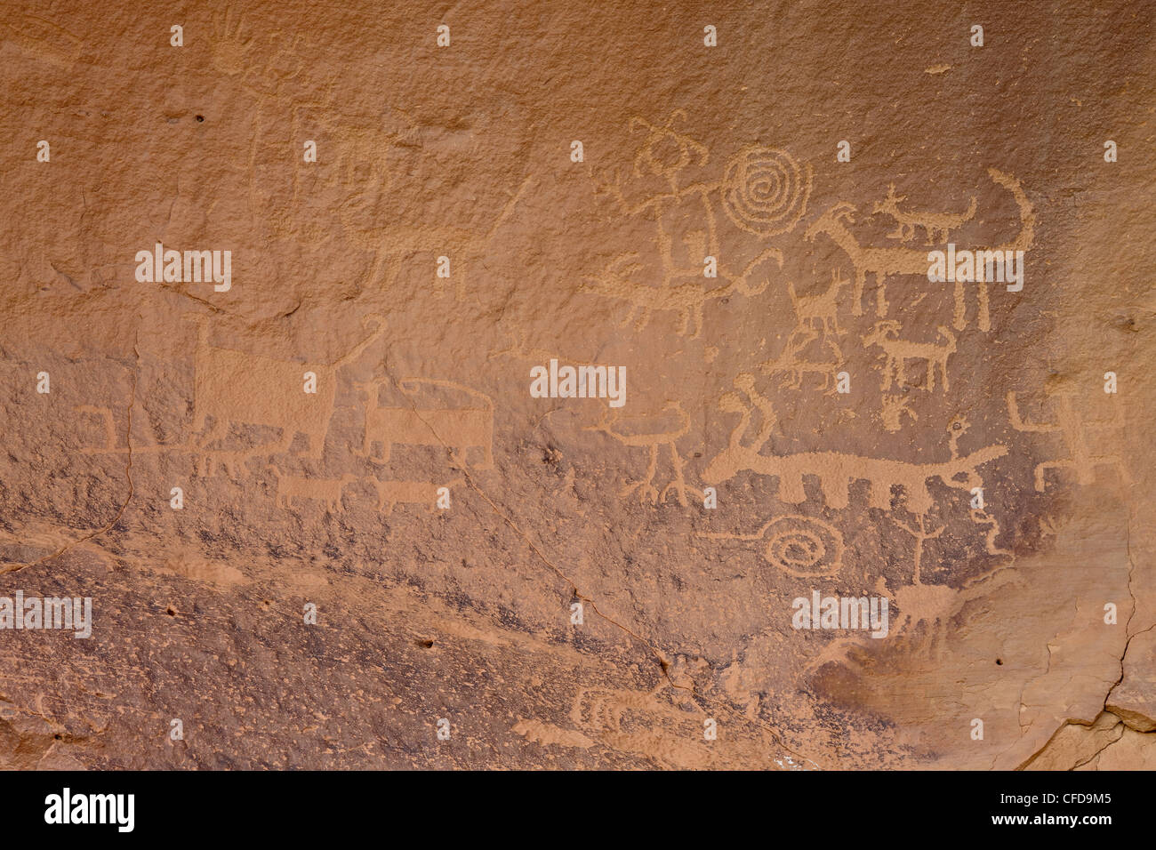 Petroglyphs near Una Vida, Chaco Culture National Historic Park, UNESCO World Heritage Site, New Mexico, USA Stock Photo