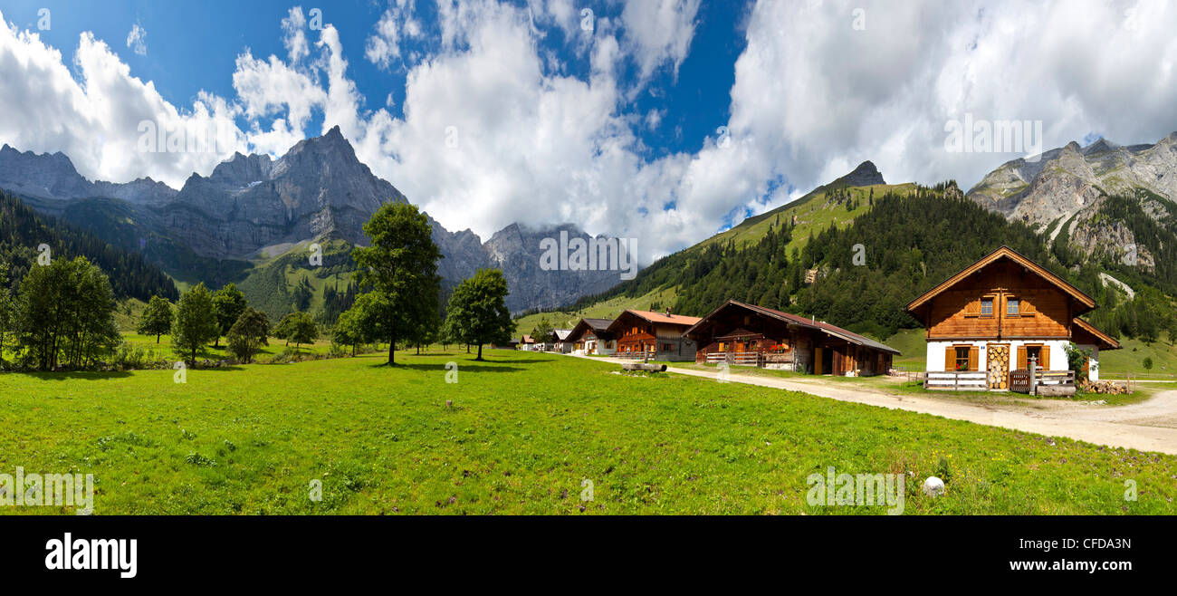 Alpine houses, Great Ahornboden, Tyrol, Austria Stock Photo