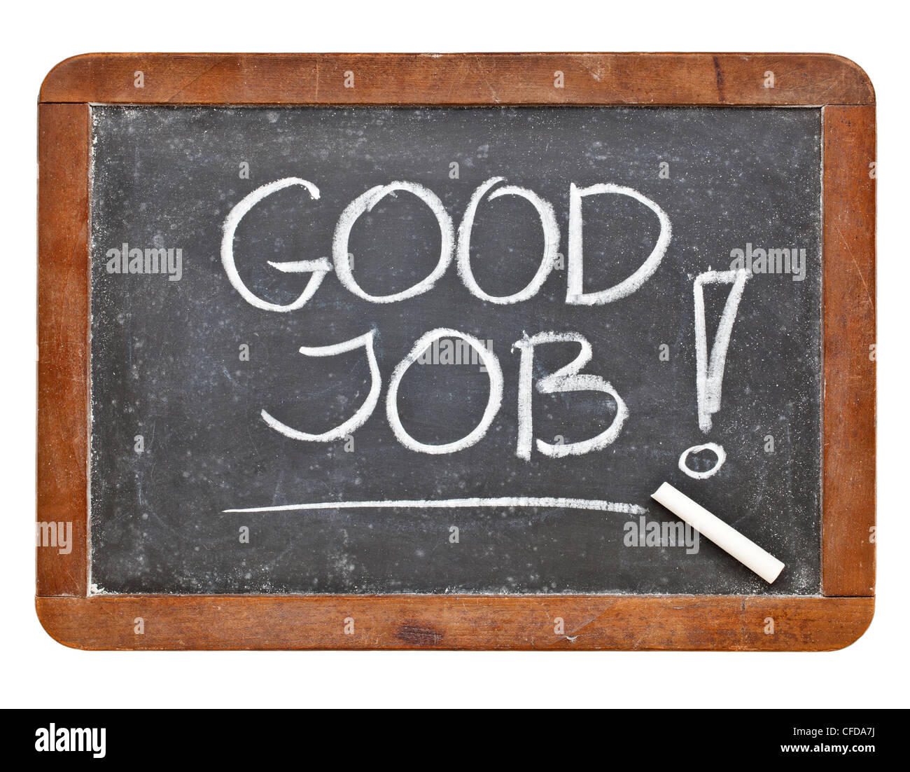 Good job compliment white chalk handwriting on retro slate blackboard