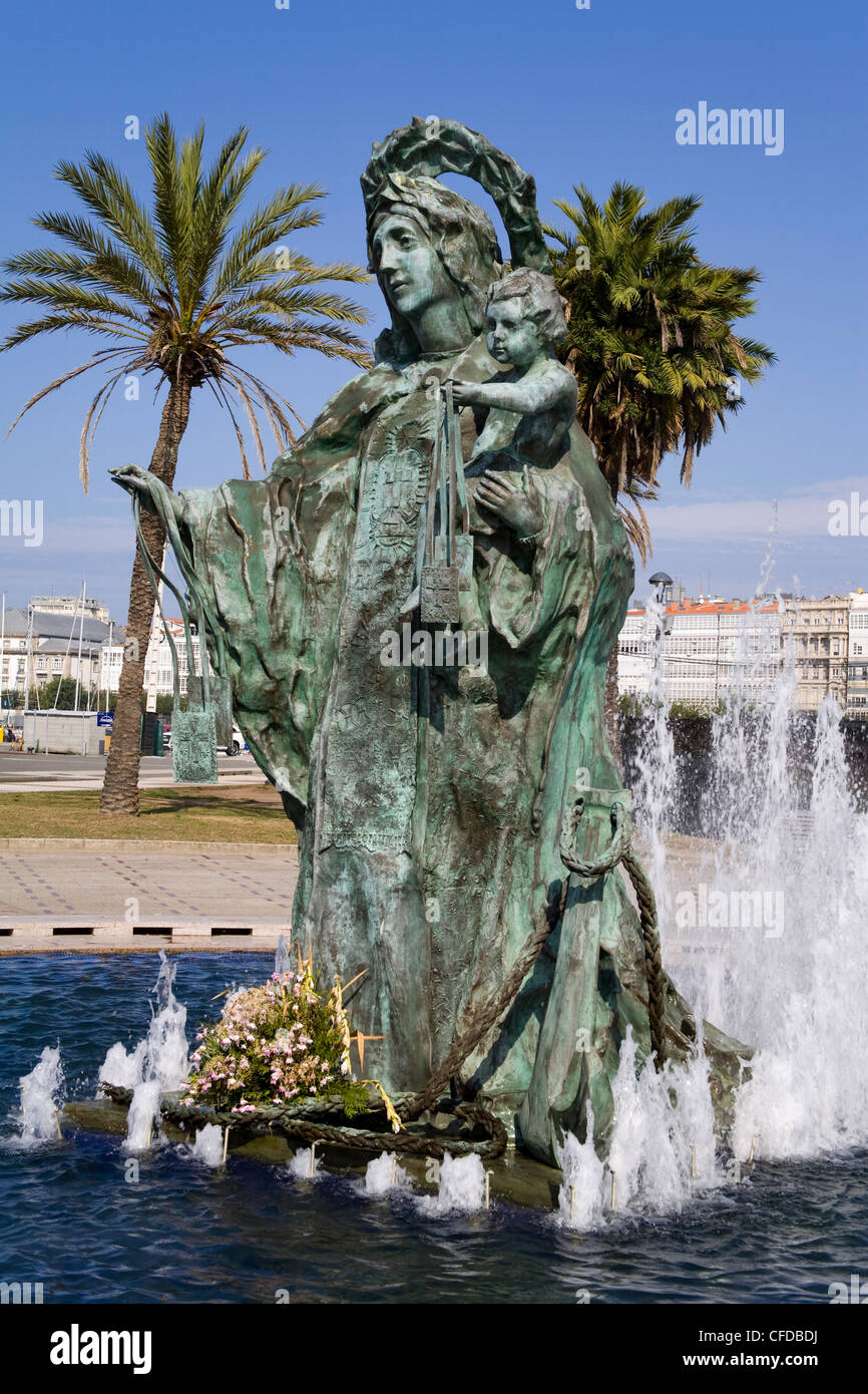 Fountain on Paseo Maritimo, La Coruna City, Galicia, Spain, Europe Stock Photo