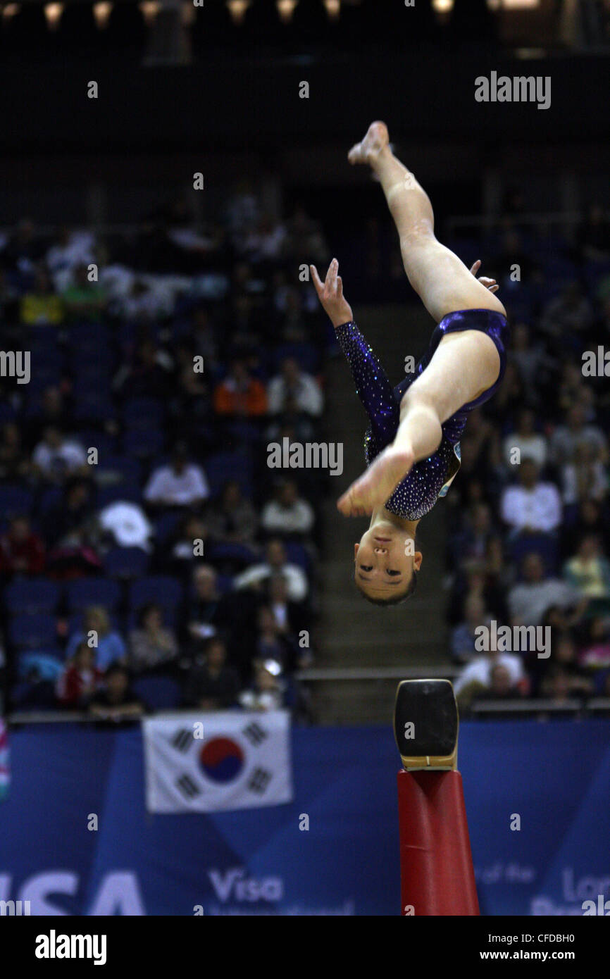 Hyunjoo JO of Korea at the womens Gymnastics, competing at the test event 'London Prepares Series'. O2 - North Greenwich arena. Stock Photo