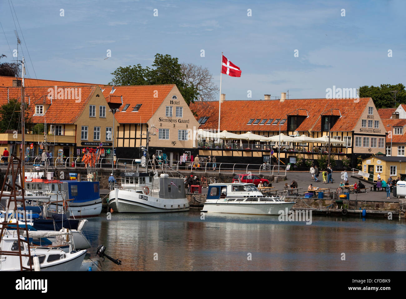 Harbour and Hotel Siemsens Gaard, Svaneke, Bornholm, Denmark Stock