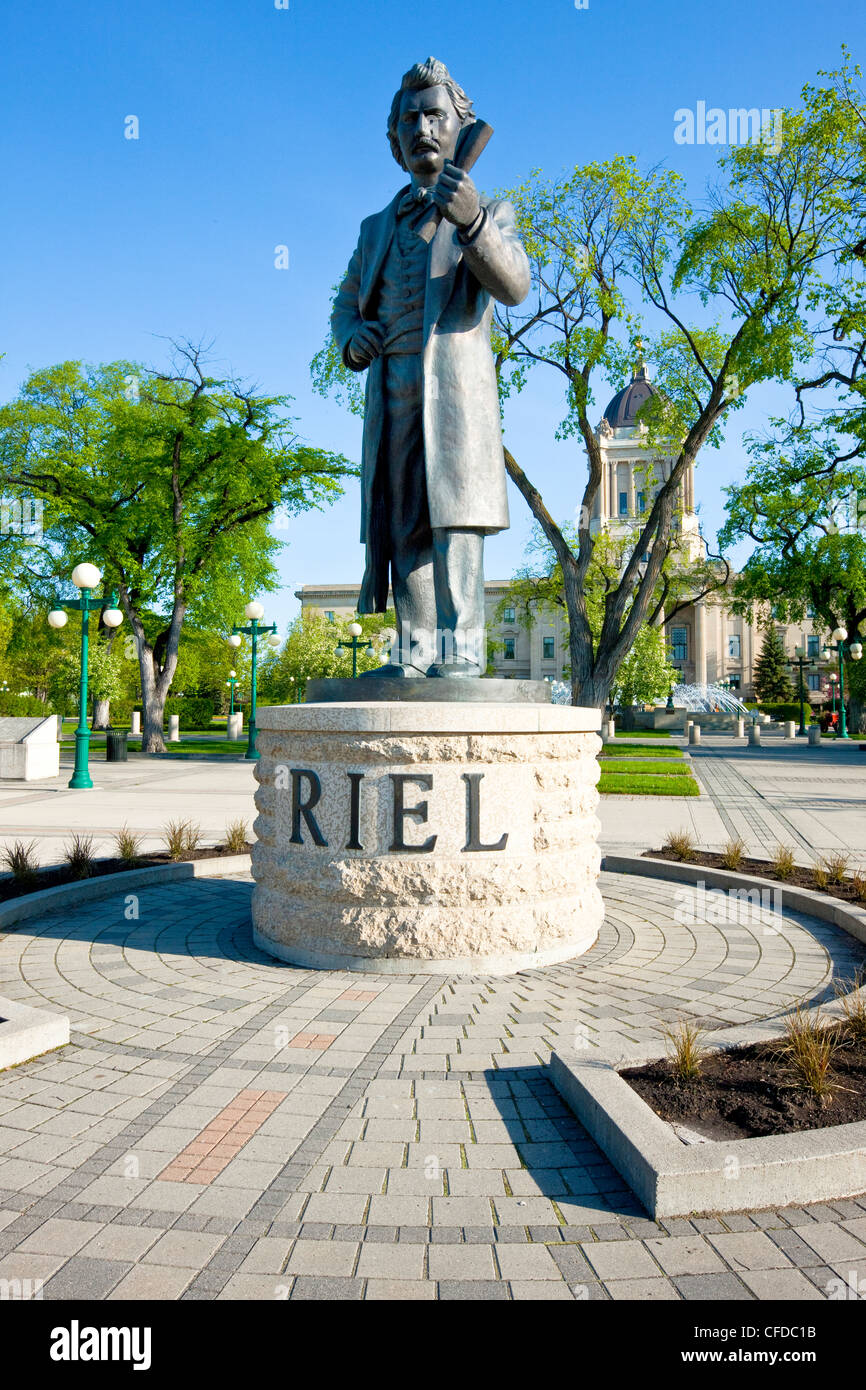 Louis Riel Statue on the Legislative Building grounds, Winnipeg, Manitoba, Canada Stock Photo