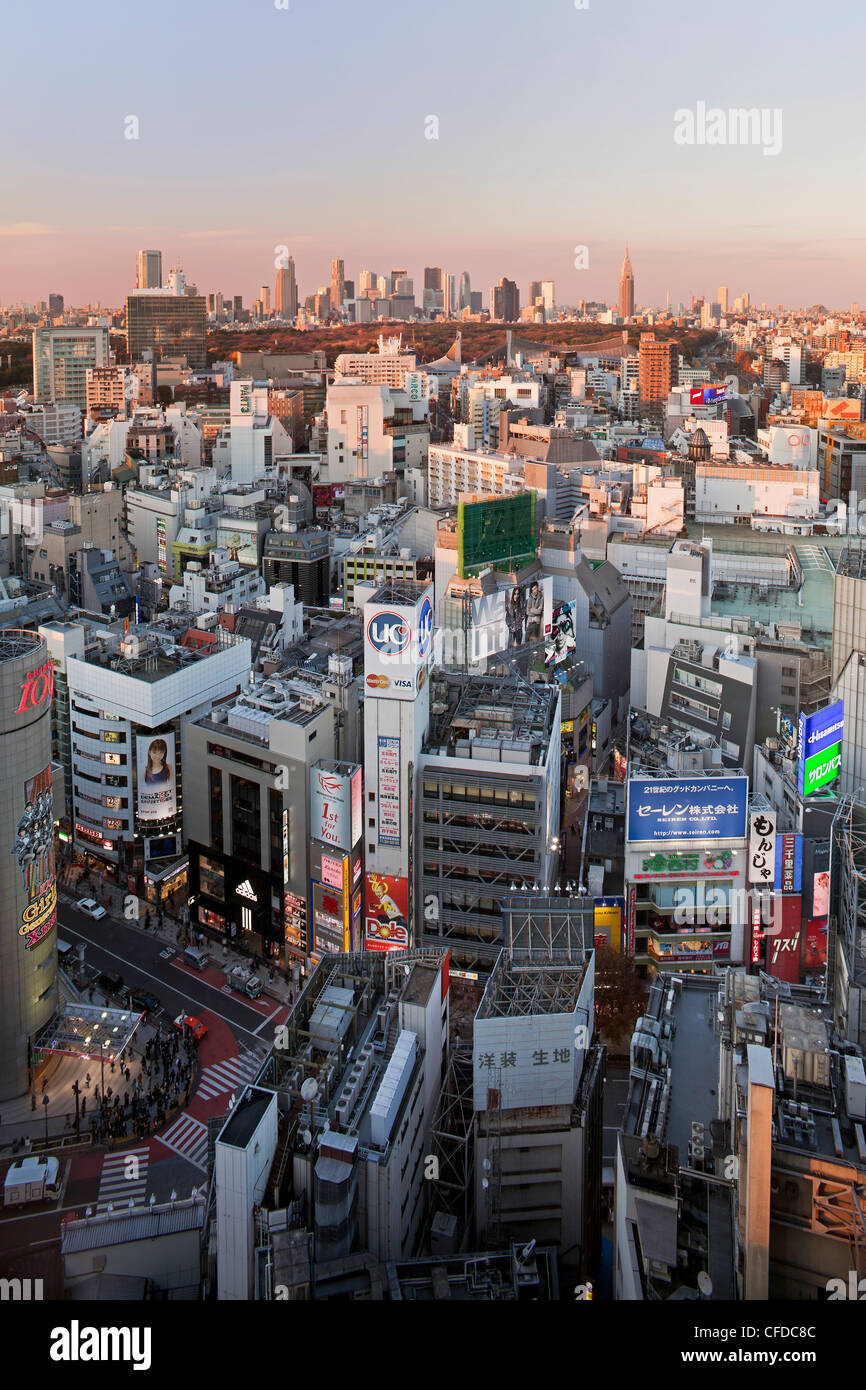 Elevated view of Shinjuku skyline from Shibuya, Tokyo, Japan, Asia Stock Photo