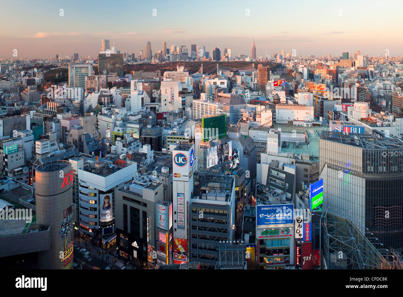 Elevated view of Shinjuku skyline from Shibuya, Tokyo, Japan, Asia Stock Photo