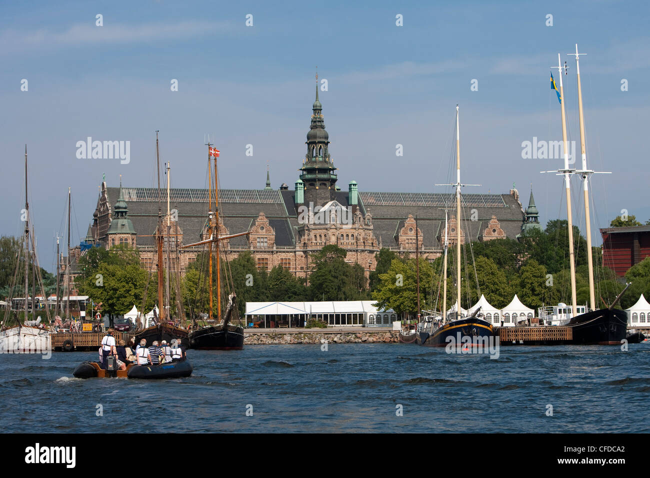 Zodiac excursion from cruiseship MS Deutschland (Reederei Peter Deilmann) through Stockholm canals, Stockholm, Stockholm, Sweden Stock Photo