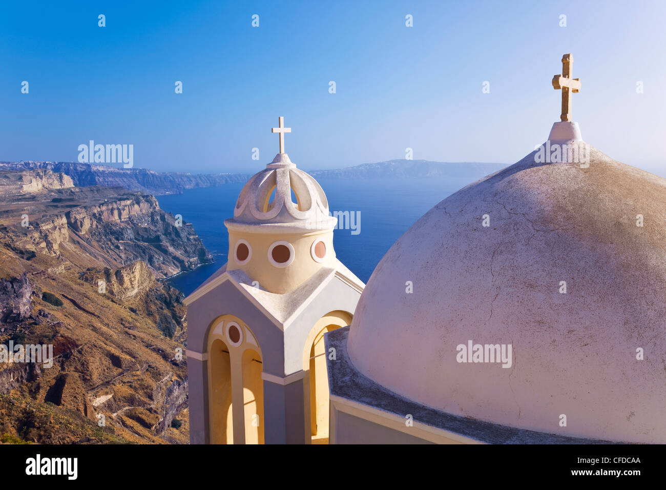 Greek Orthodox Church in Fira, Santorini (Thira), Cyclades Islands, Aegean Sea, Greek Islands, Greece, Europe Stock Photo