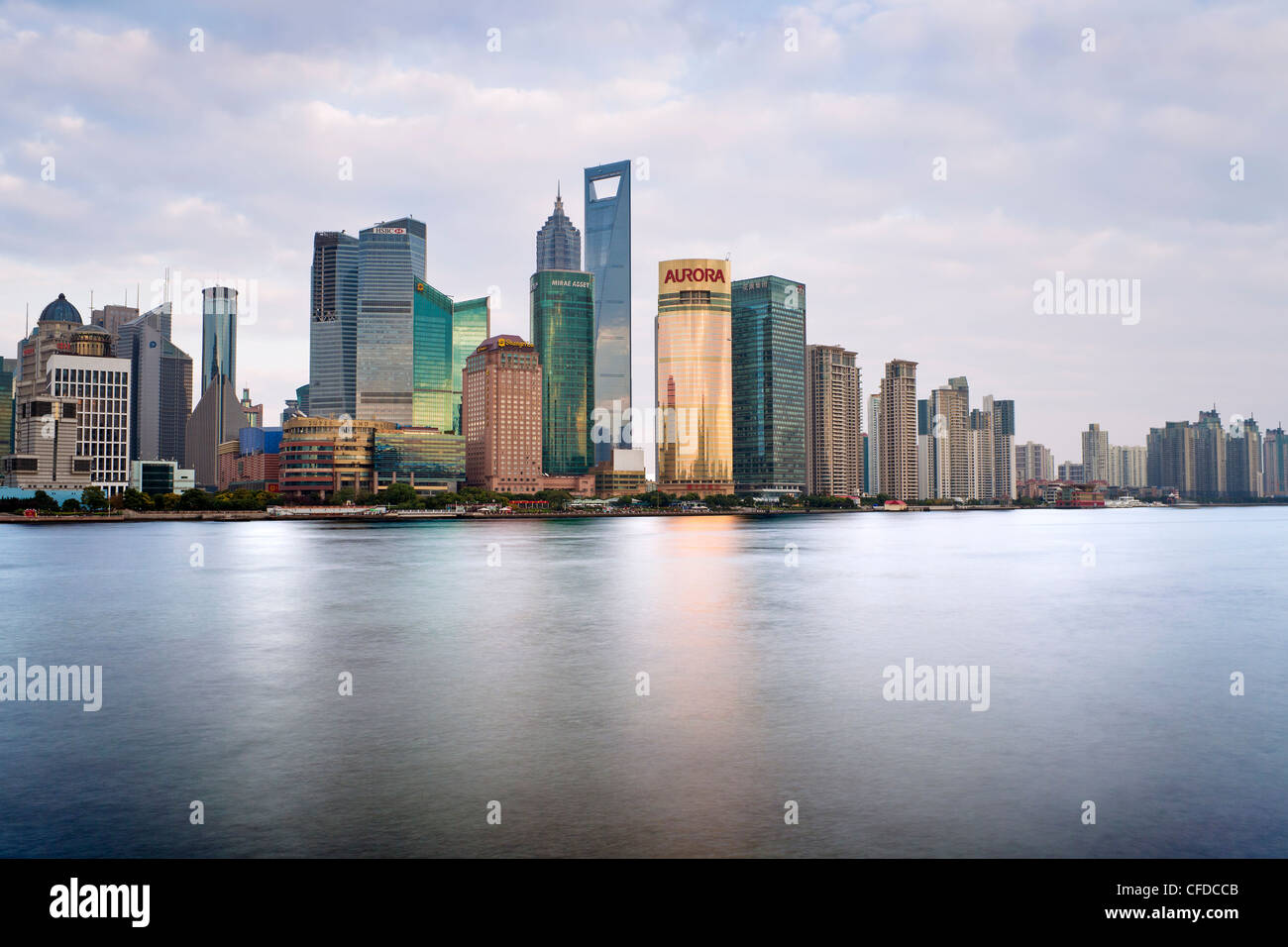 New Pudong skyline, looking across the Huangpu River from the Bund, Shanghai, China, Asia Stock Photo