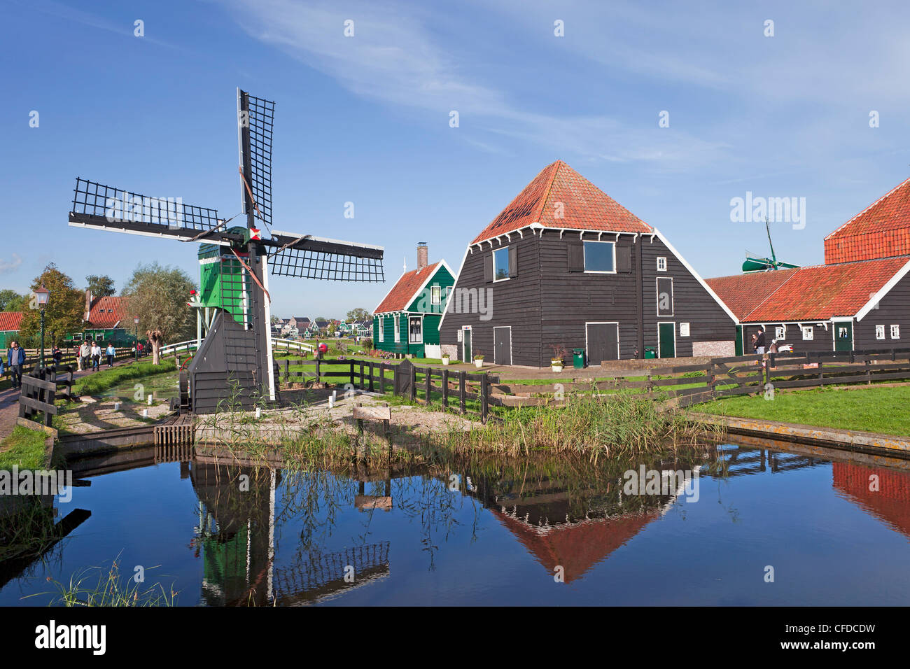 Windmills at Zaanse Schans, Zaandam, Noord Holland, Holland, Europe Stock Photo