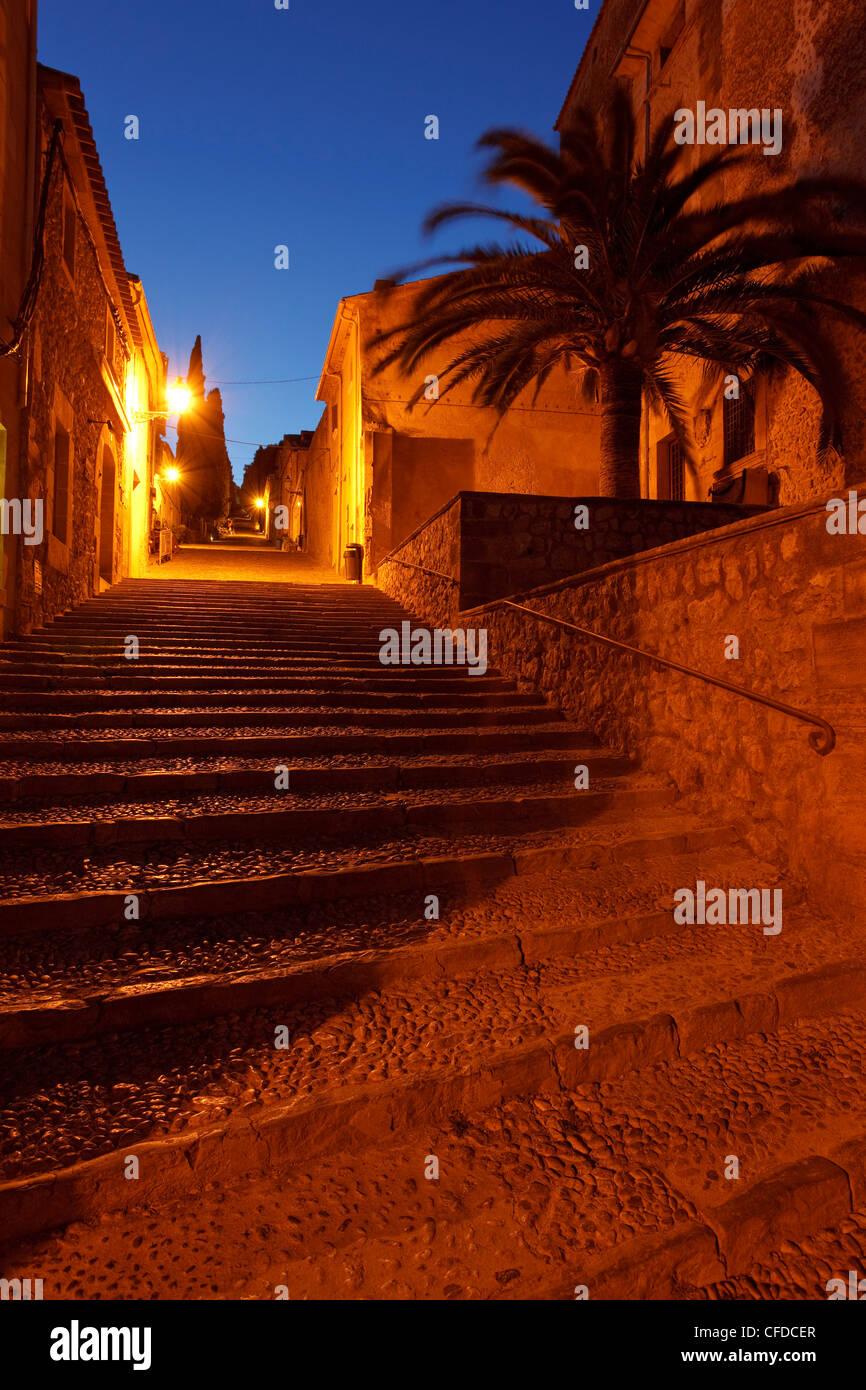 El Calvari, Calvary, Via Crucis, stair with 365 steps, Pollenca, Mallorca, Balearic Islands, Spain, Europe Stock Photo