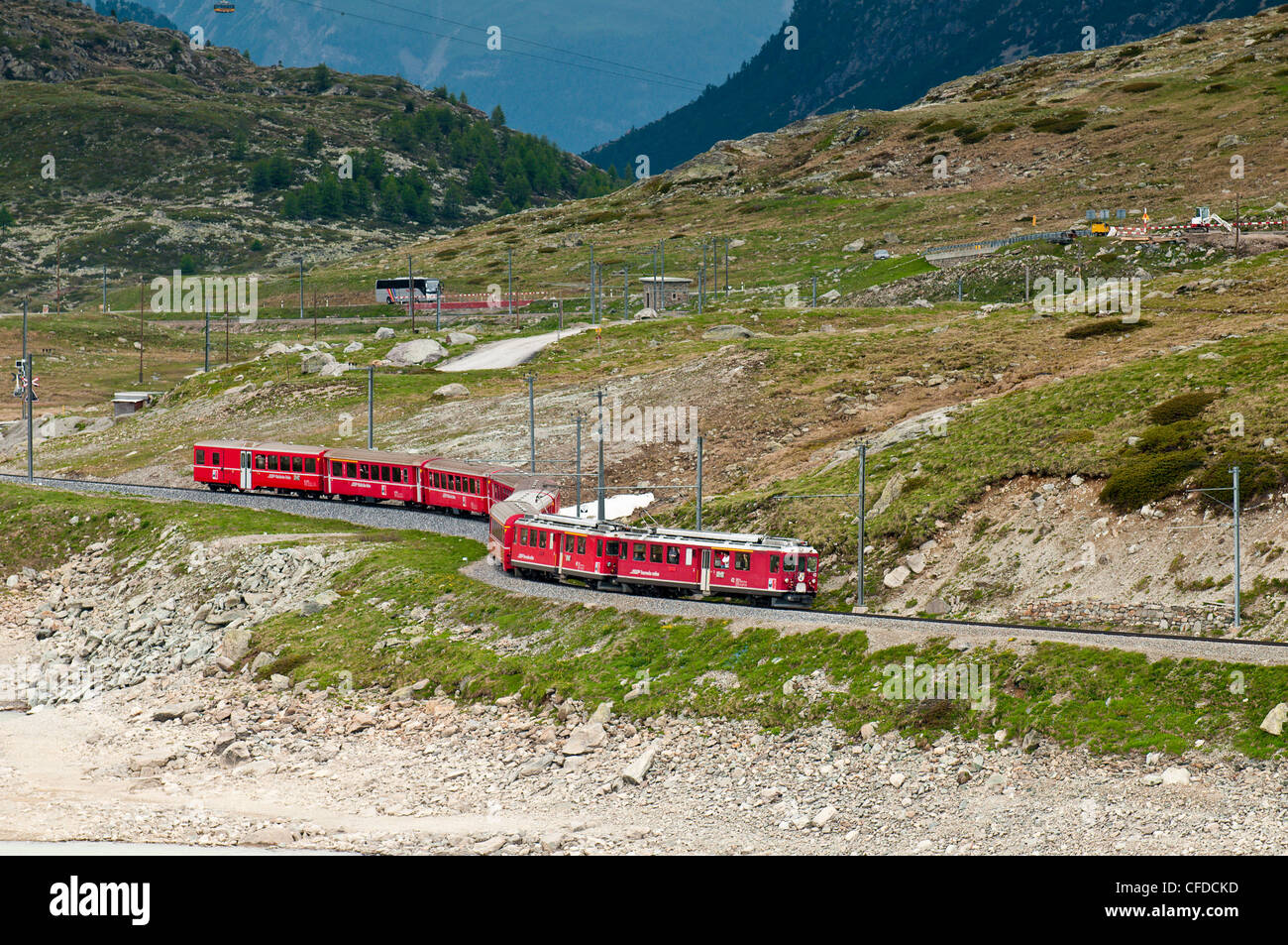 Mountain railway, Bernina Pass, Switzerland, Europe Stock Photo