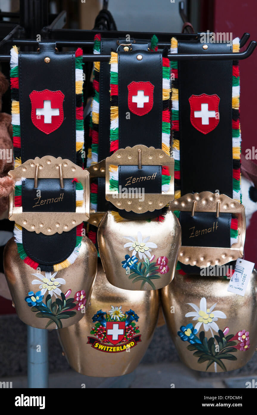 Cowbell souvenirs in Zermatt, Switzerland, Europe Stock Photo