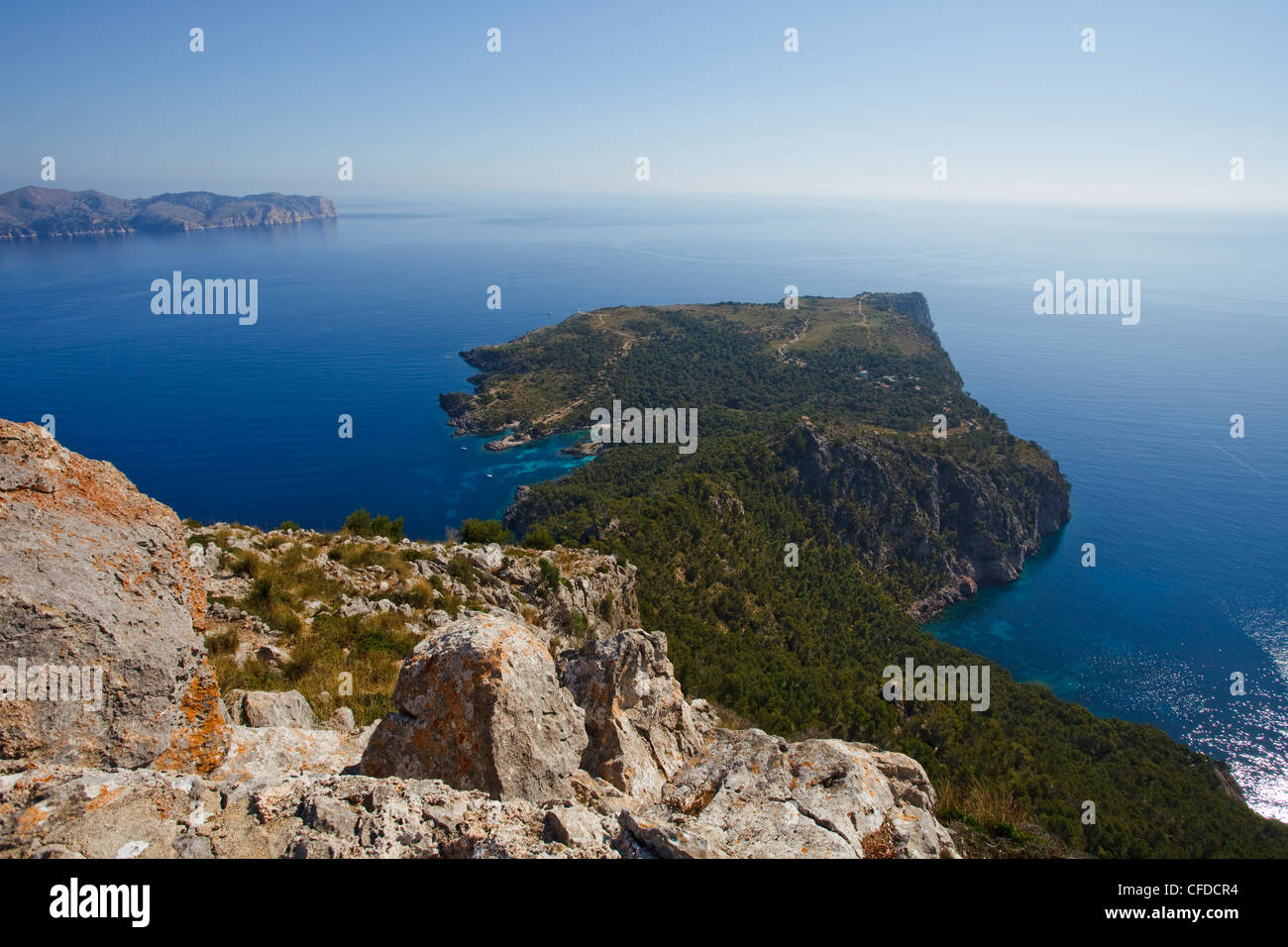 View fom the mountain Penya Rotja, Cap de Pinar, cape near Alcudia ...