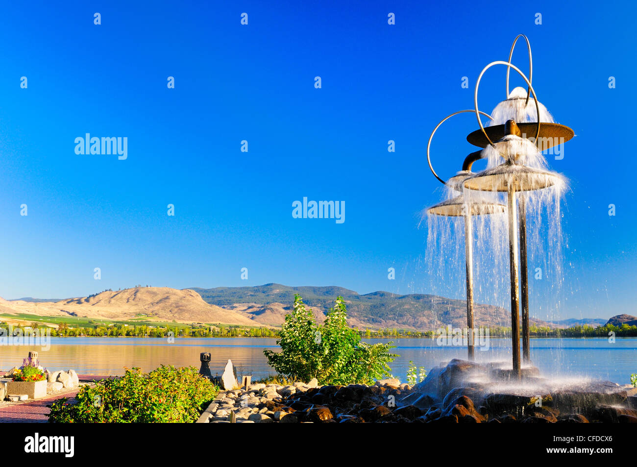 The Memorial Fountain in front of Osoyoos Lake in Osoyoos, British