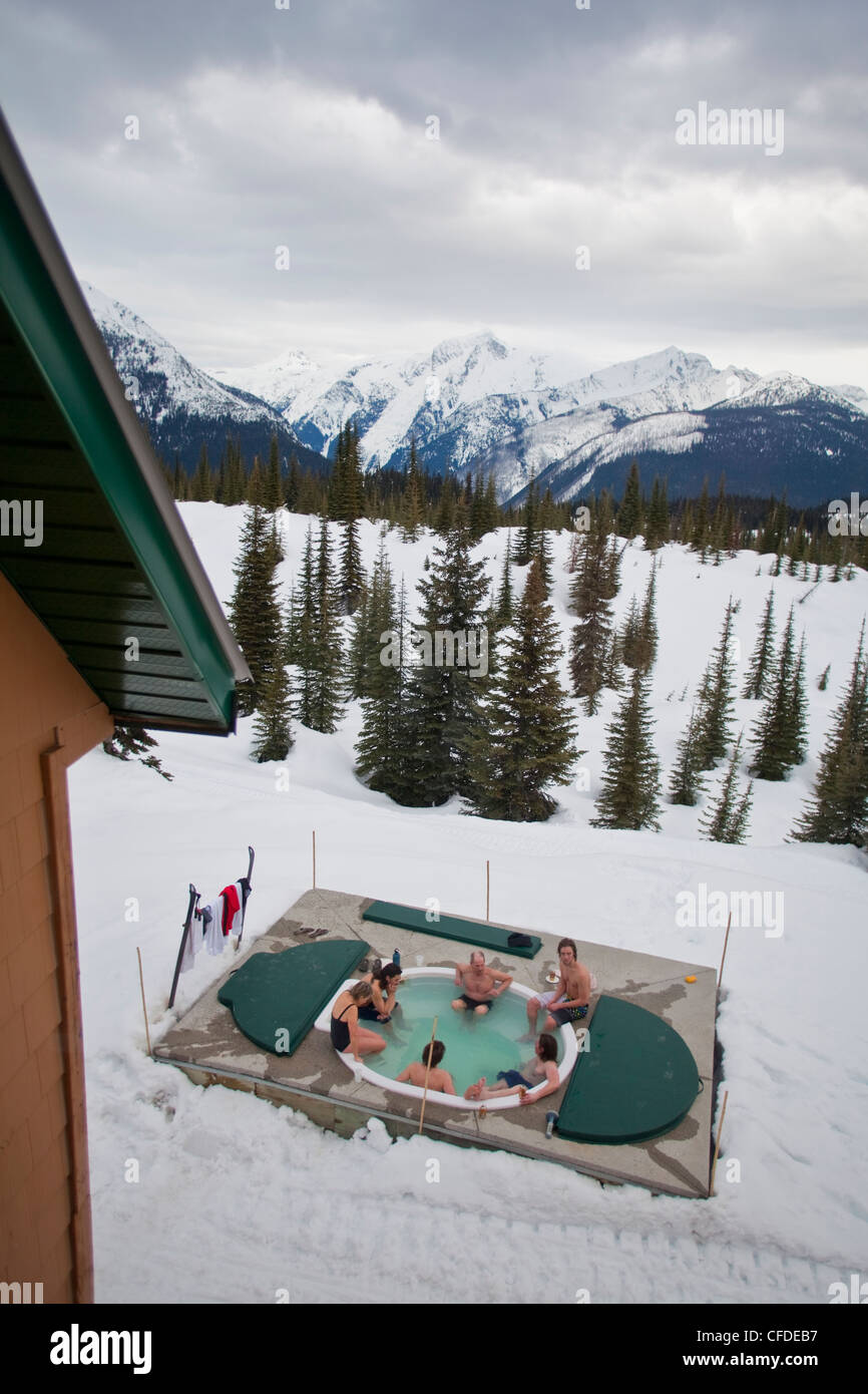 Hanging out in a hut after cat skiing, Monashee Mountains, Vernon, Britsh Columbia, Canada Stock Photo
