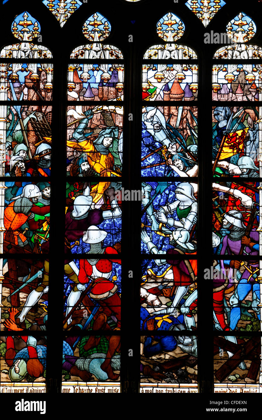 Stained glass of Joan of Arc in Sainte-Croix cathedral, Orleans, Loiret, France, Europe Stock Photo