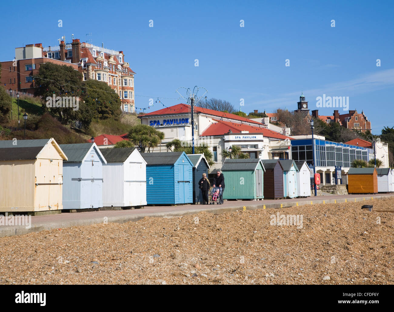 Beach huts at Felixstowe, Suffolk, England Stock Photo