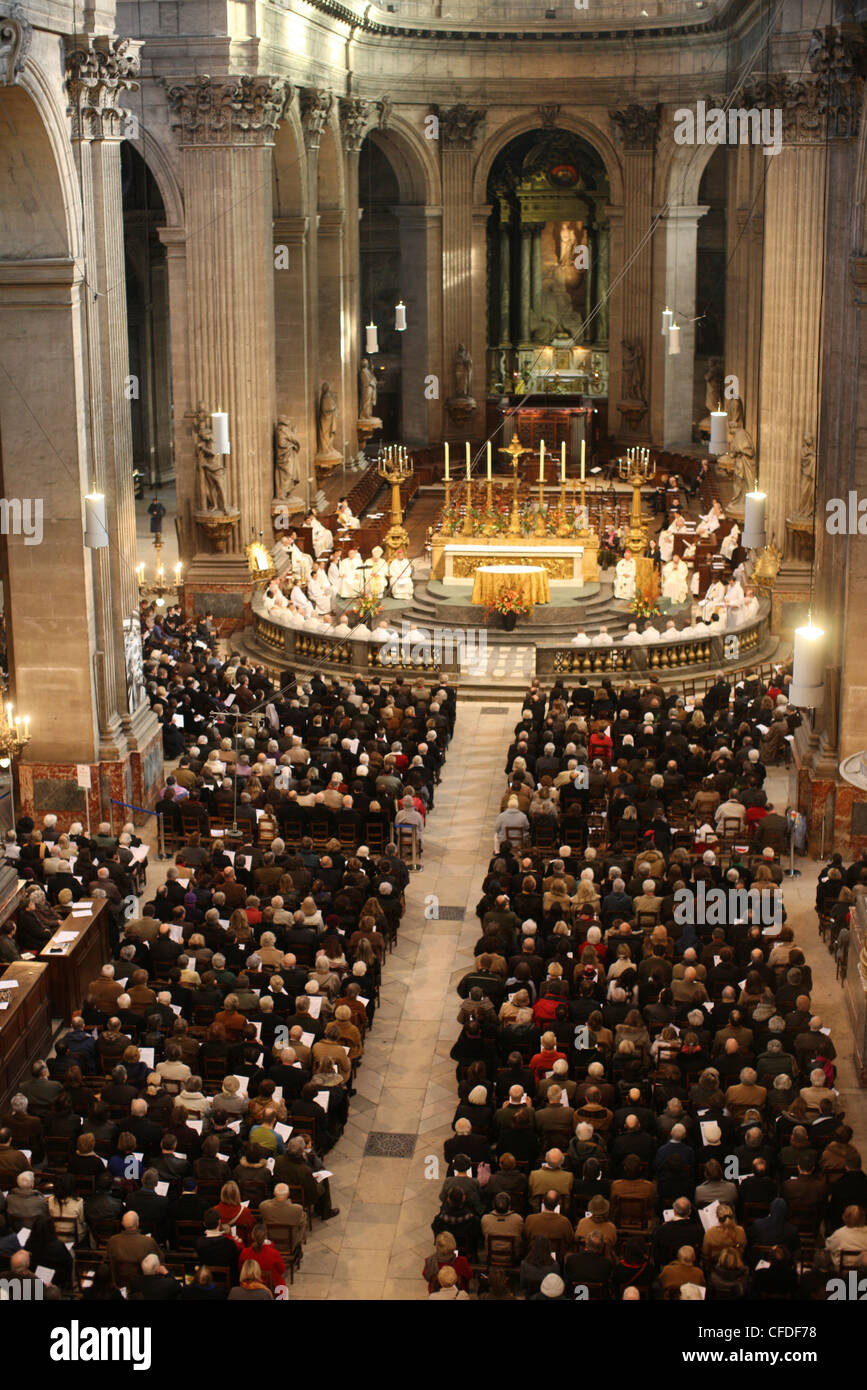 Catholic mass. St. Sulpice church, Paris, France, Europe Stock Photo