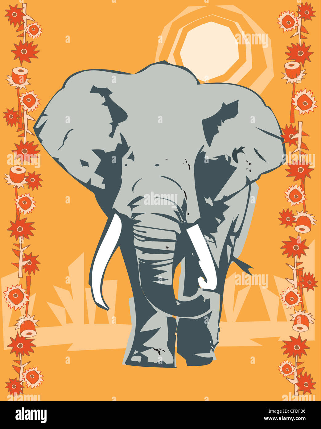 Elephant in a decorative composition Stock Photo Alamy