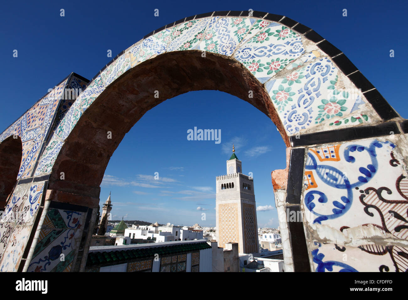 Minaret of the Great Mosque (Jamaa el Zitouna), Medina, UNESCO World Heritage Site, Tunis, Tunisia, North Africa, Africa Stock Photo