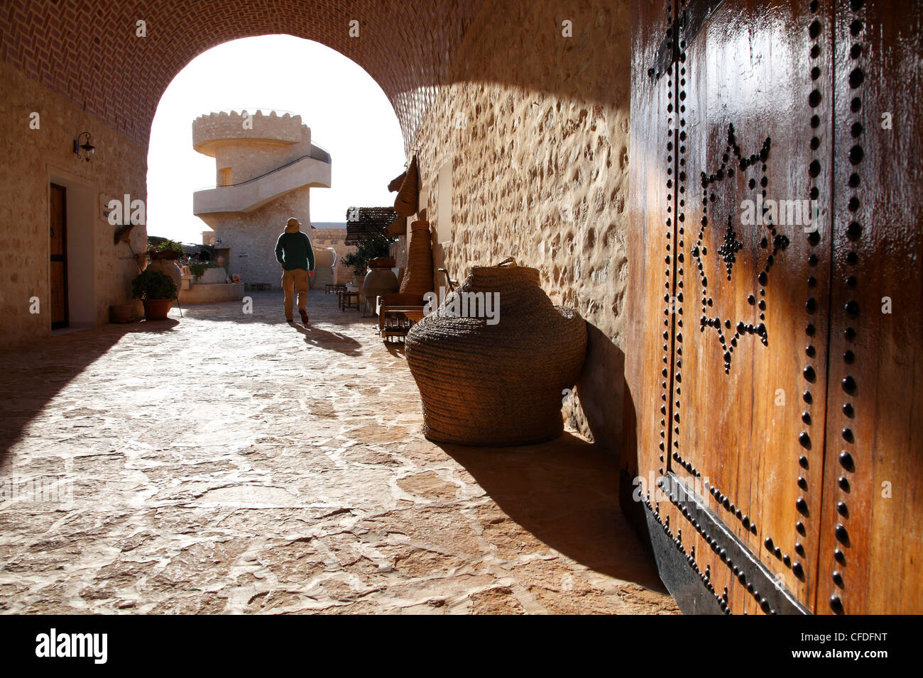 Tea,entrance and lookout, Tamezret village, Matmata, Tunisia, North Africa, Africa Stock Photo