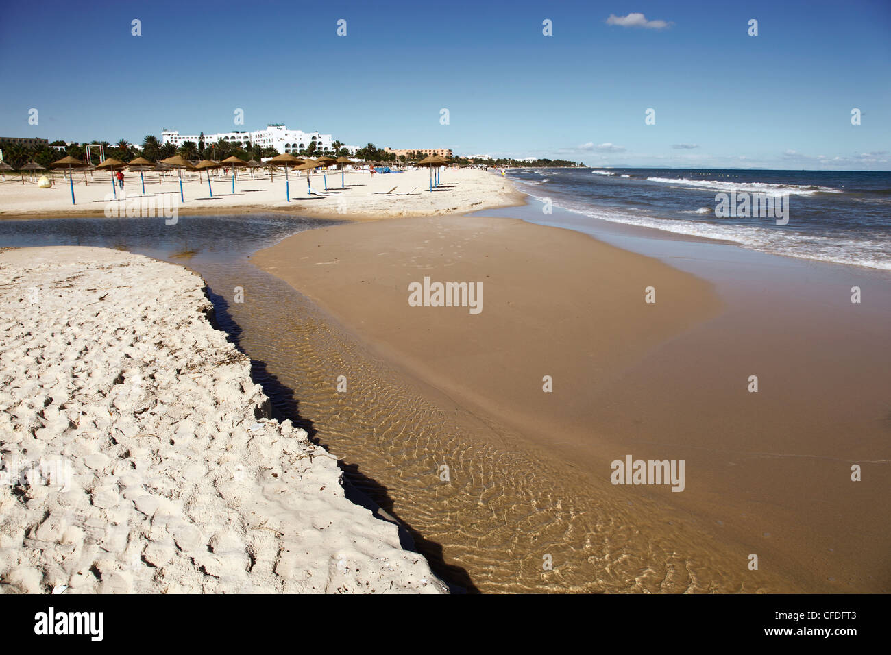 Beach scene in the tourist zone on the Mediterranean Sea, Sousse, Gulf of Hammamet, Tunisia, North Africa, Africa Stock Photo