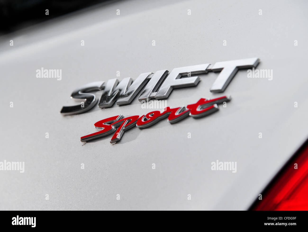 2012 model Suzuki Swift Sport hot hatch sports car name badge Stock Photo