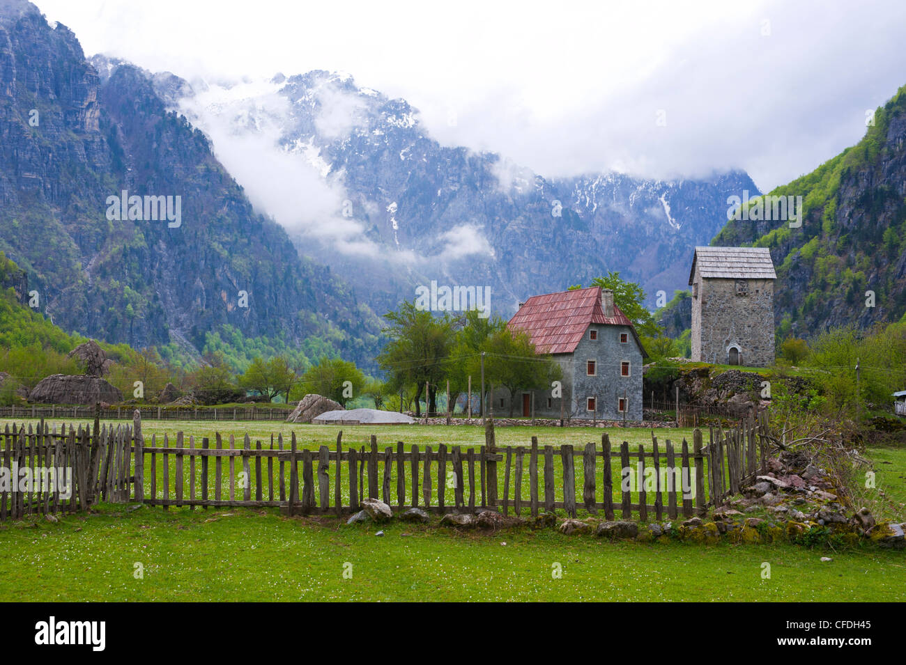 Lock-in tower in Thethi in the Albanian Alps, Albania, Europe Stock Photo
