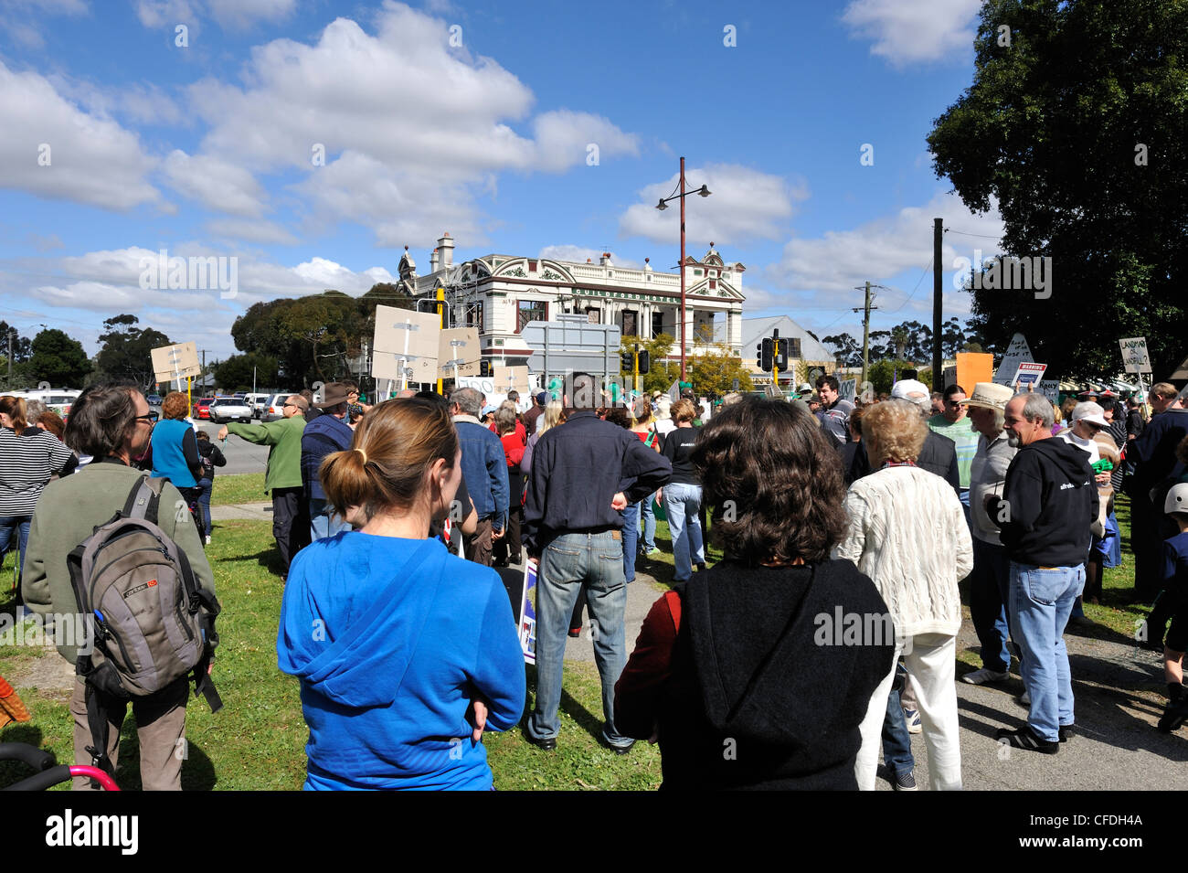 Crowd at rally in support of saving the historic Guildford Hotel from 'demolition by neglect'. Guildford, Western Australia Stock Photo