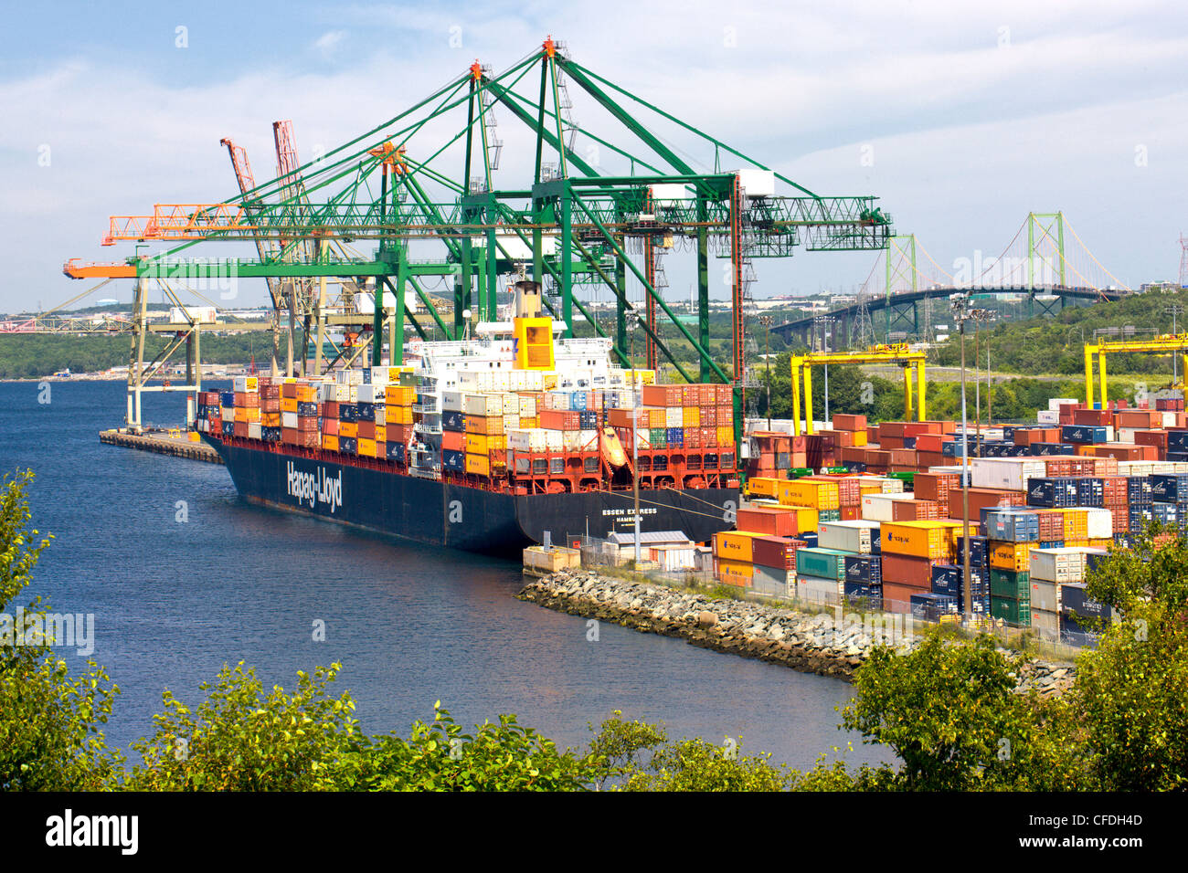 Container ship docked at Container Port, Bedford, Halifax, Nova Scotia, Canada Stock Photo