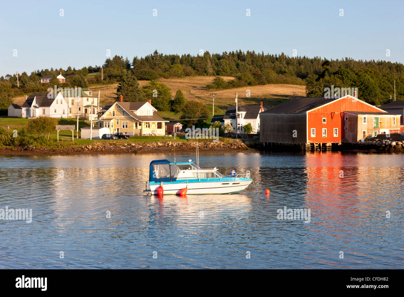 Riverport wharf at sunset, LaHave River, Nova Scotia, Canada Stock