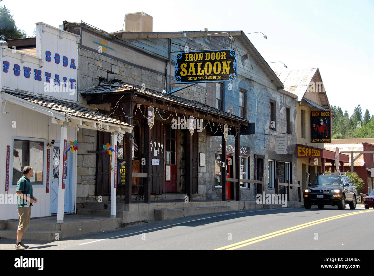 Iron Door Saloon in Groveland, a pioneer gold rush town outside of Yosemite National Park in California Stock Photo