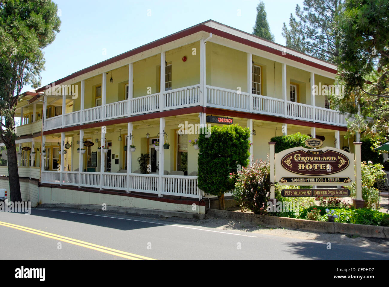 Groveland Hotel in Groveland, a pioneer gold rush town outside of Yosemite National Park in California Stock Photo