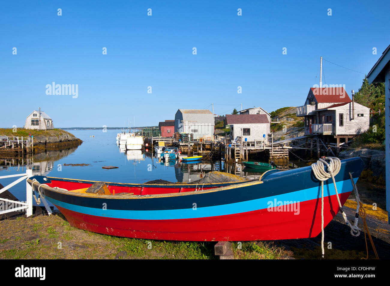 Dory and boat houses, Blue Rocks, Nova Scotia, Canada Stock Photo Alamy