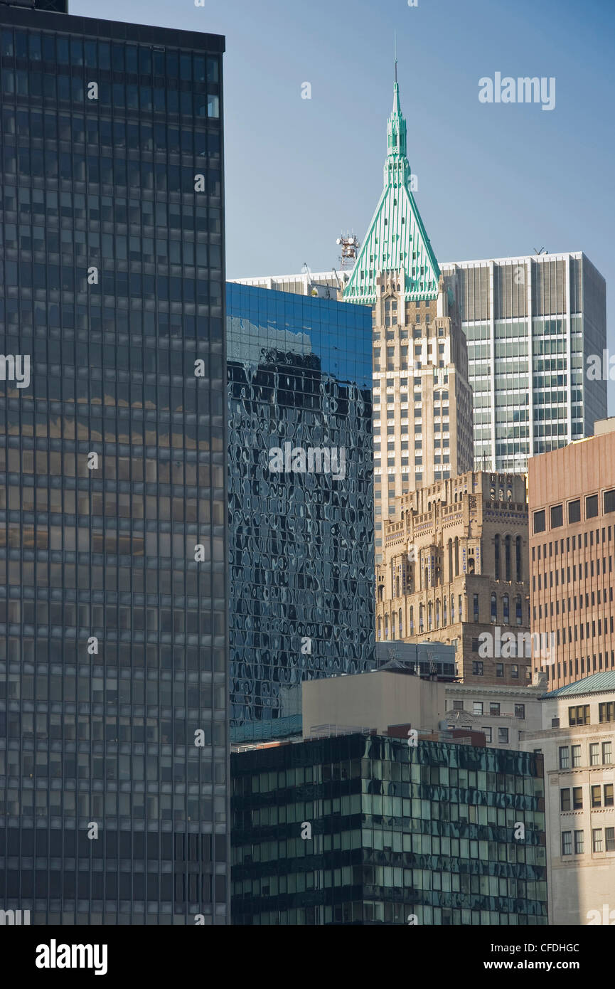 View of high rise buildings of Downtown Manhattan, Manhattan, New York, USA, America Stock Photo