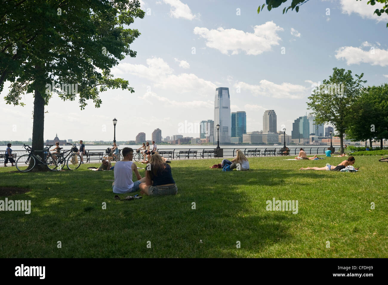View from Battery Park onto New Jersey, Manhattan, New York, USA, America Stock Photo