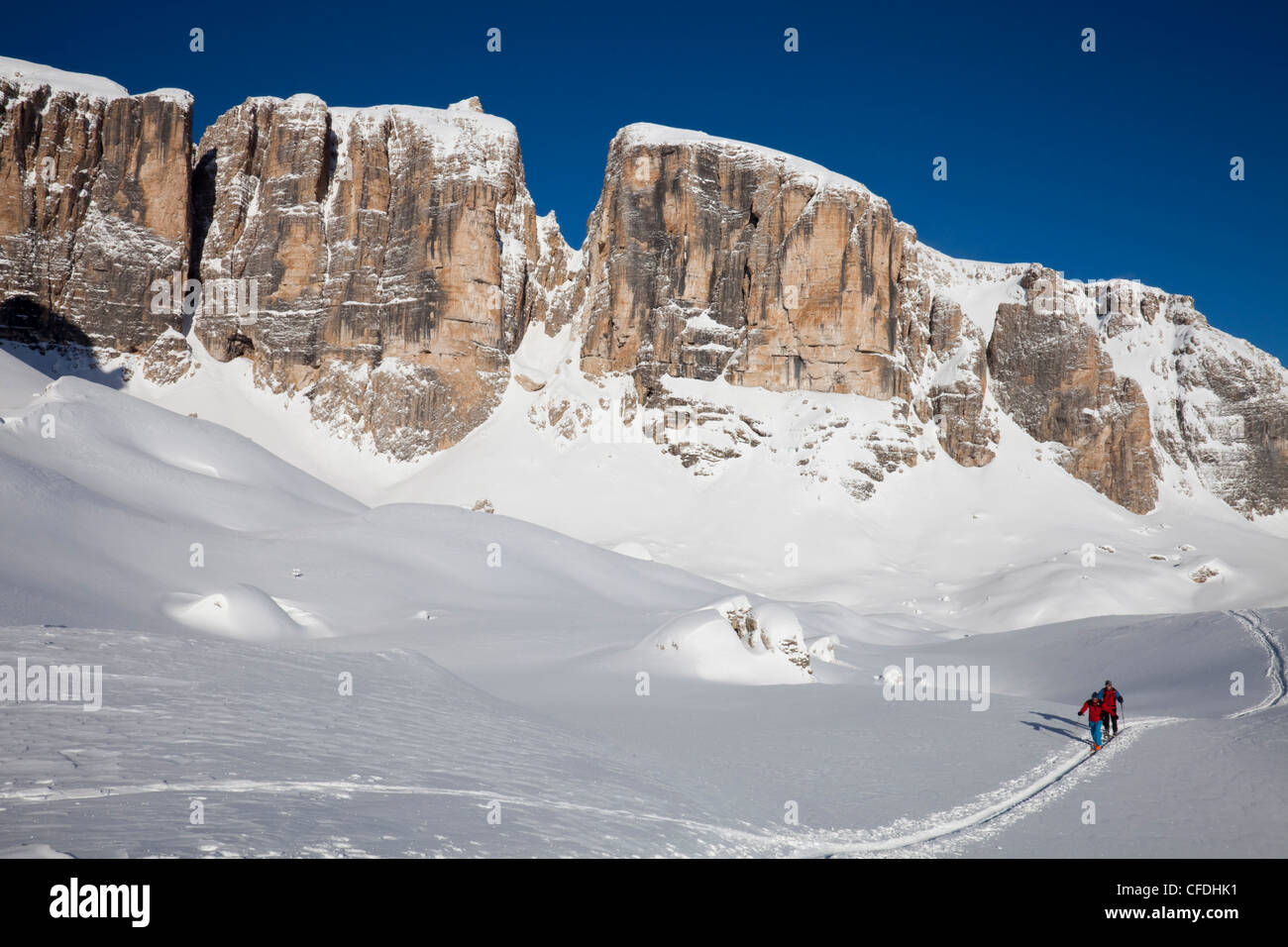 Cross country skiing in the Dolomites, Piz Boe, eastern Alps, Bolzano, South Tyrol, Italy, Europe Stock Photo