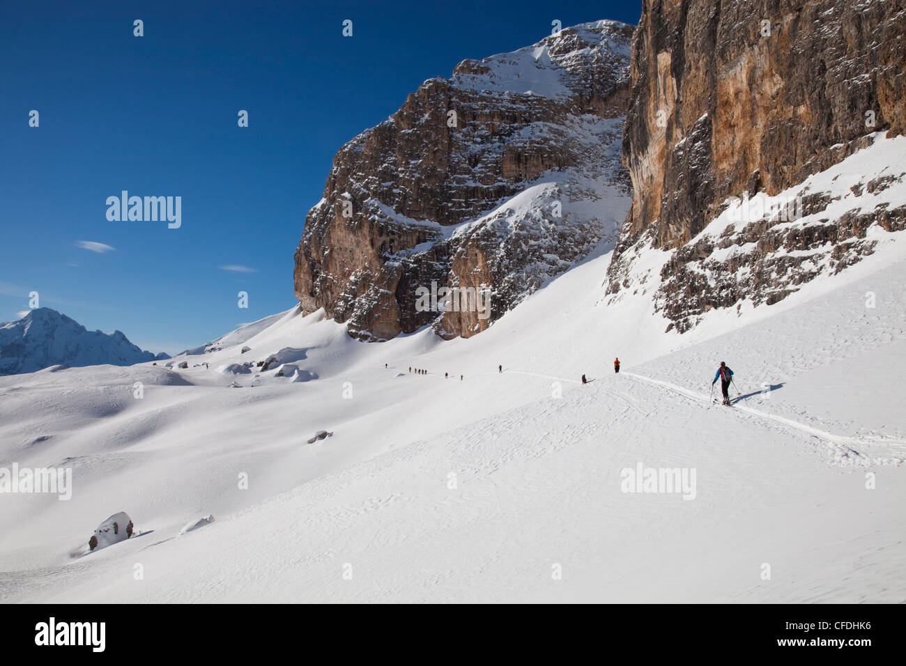 Cross country skiing in the Dolomites, Piz Boe, eastern Alps, Bolzano, South Tyrol, Italy, Europe Stock Photo