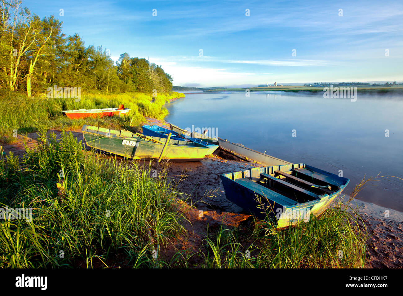 Wooden punts, Schubenacadie River, Nova Scotia, Canada Stock Photo