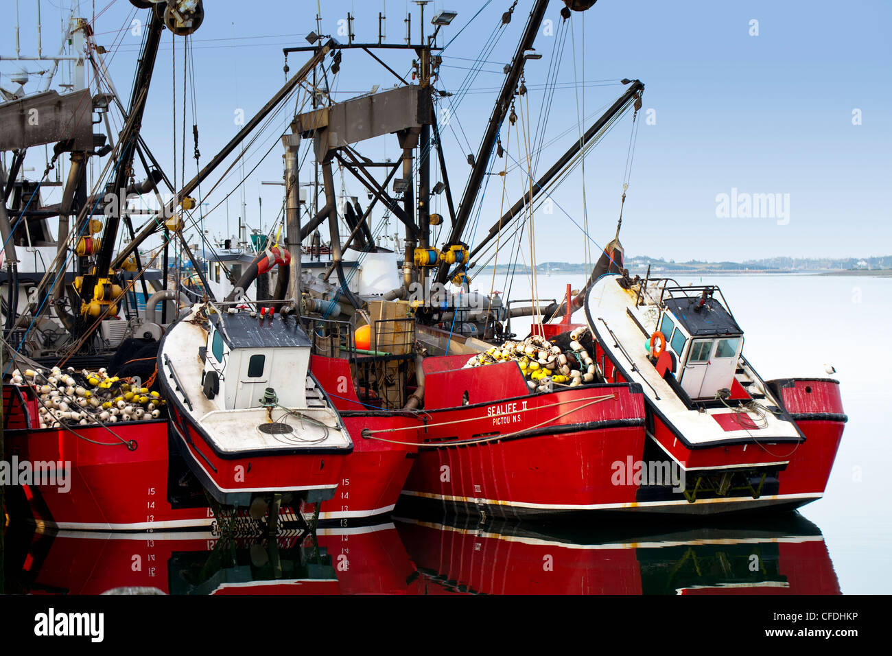 Fishing boats tied up at Yarmouth Wharf, Nova Scotia, Canada Stock