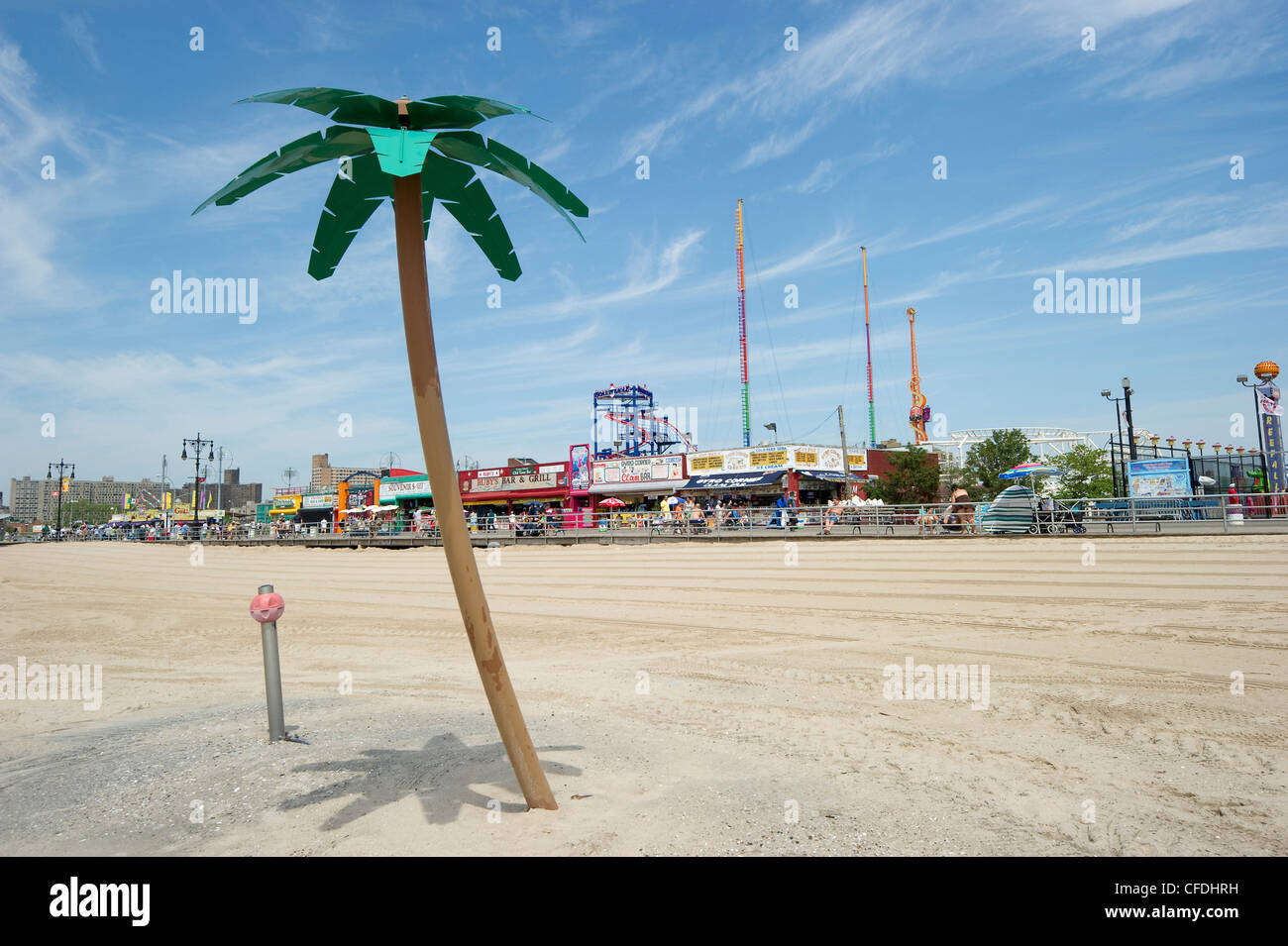 Palmshaped shower on the beach, Coney Island, Brooklyn, New York, USA, America Stock Photo