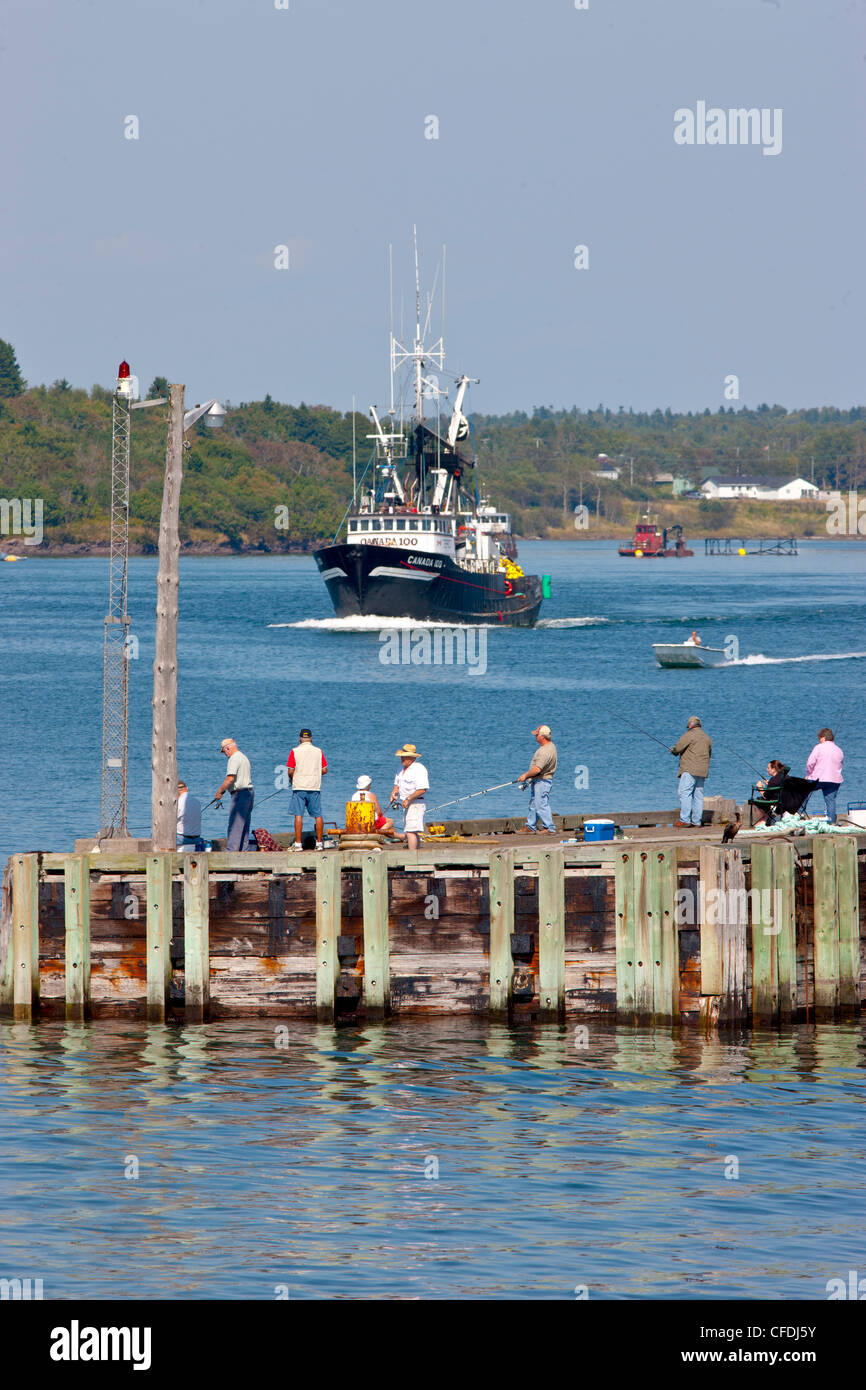 People fishing for Mackerel while fishing boat leaves Blacks Harbour