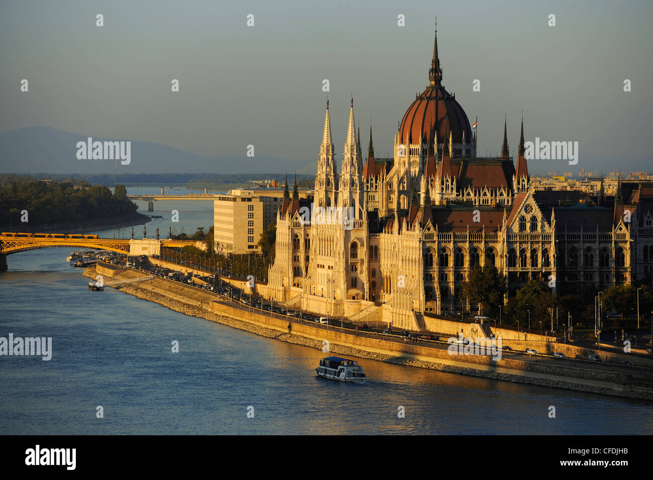 House of Parliament at Danube river in the light of the evening sun, Budapest, Hungary, Europe Stock Photo