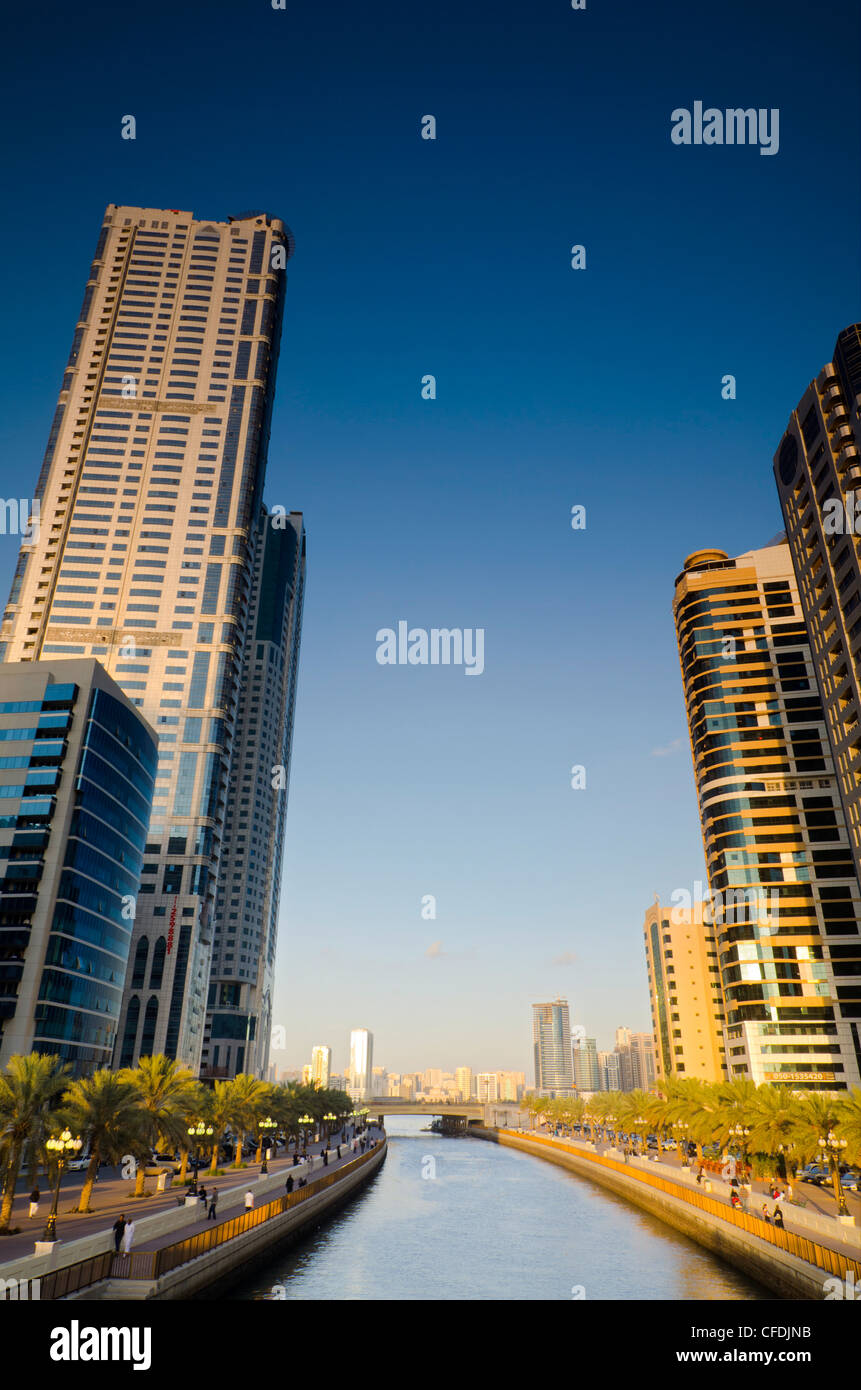 Al Qasba Canal, Sharjah, United Arab Emirates, Middle East Stock Photo