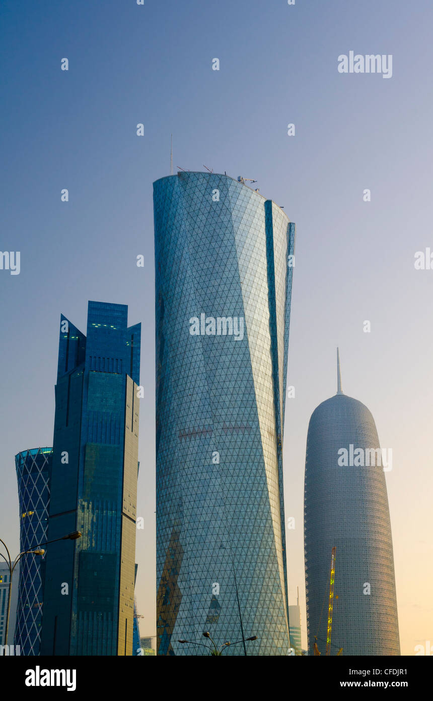 Skyscrapers, left to right Palm Tower, Al Bidda Tower and Burj Qatar, Doha, Qatar, Middle East Stock Photo