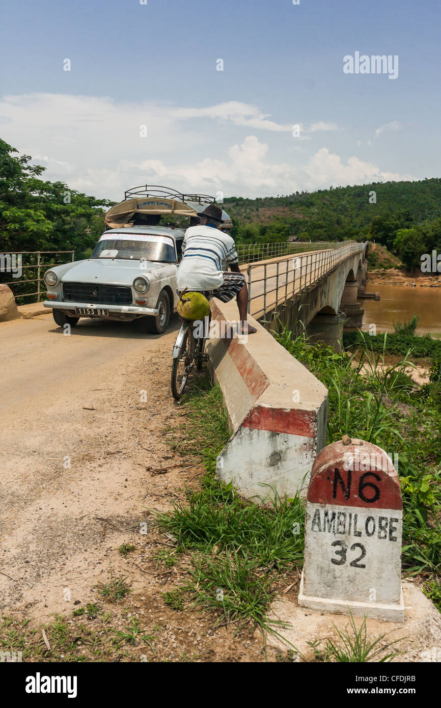 One-lane bridge near Ambilobe, northern Madagascar Stock Photo